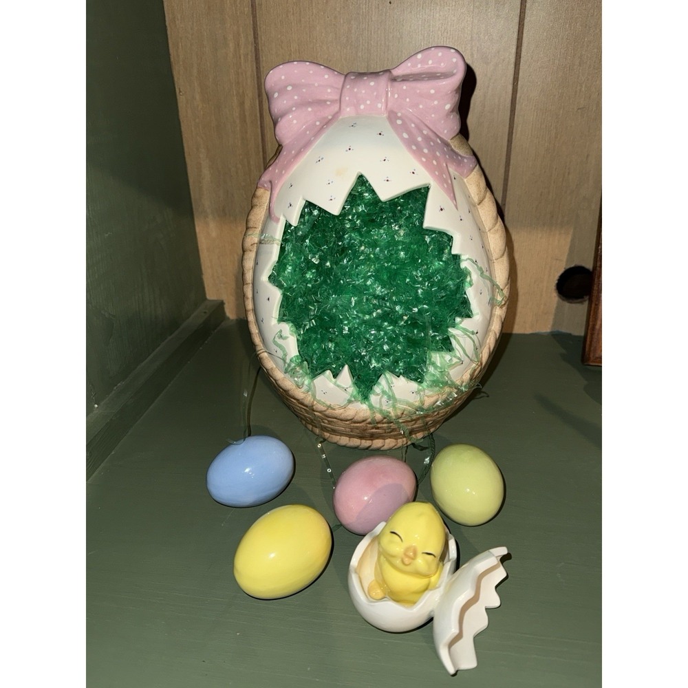 Vintage Porcelain Easter Egg , Eggs And Rabbits. Big Egg 12in Tall